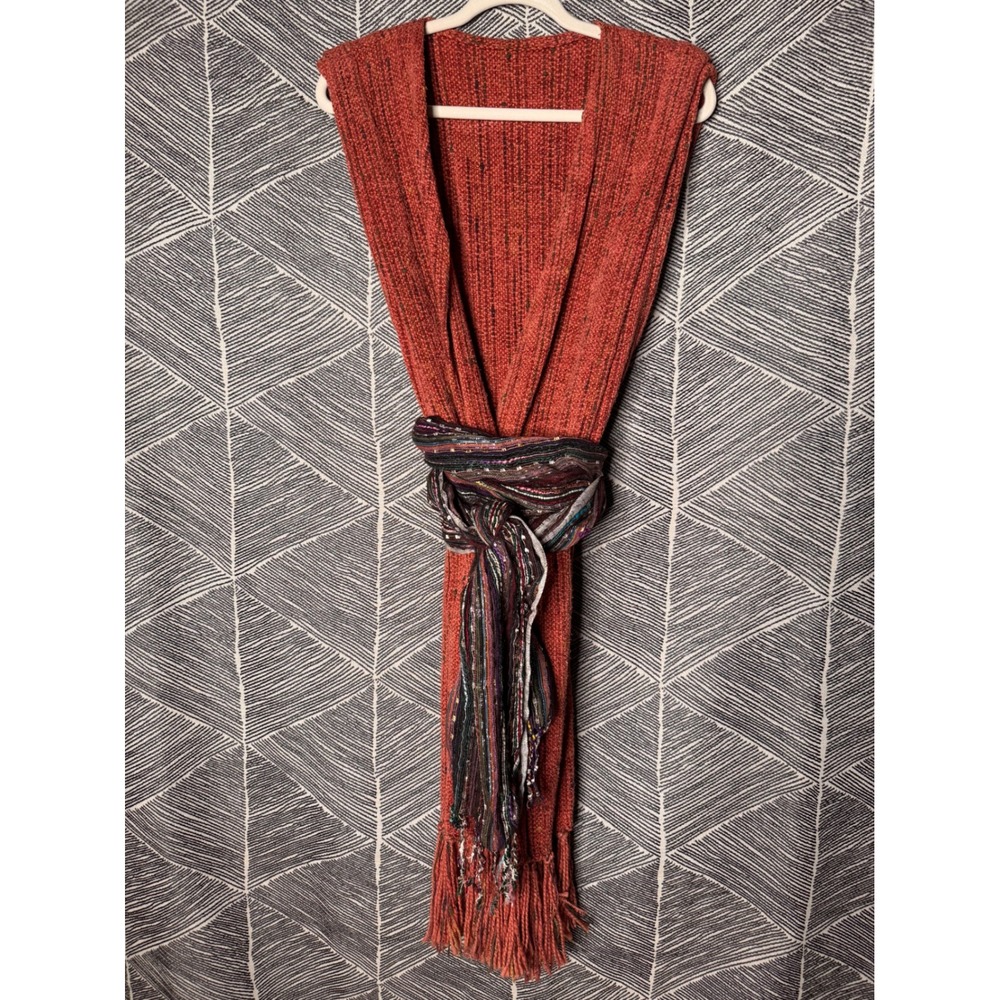 Chunky Knit Bohemian Long Vest with Fringe Sz One Size